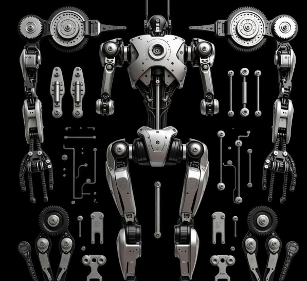 Custom robotic parts manufactured with high-precision CNC machining, including gears, brackets, and connectors for industrial robots.