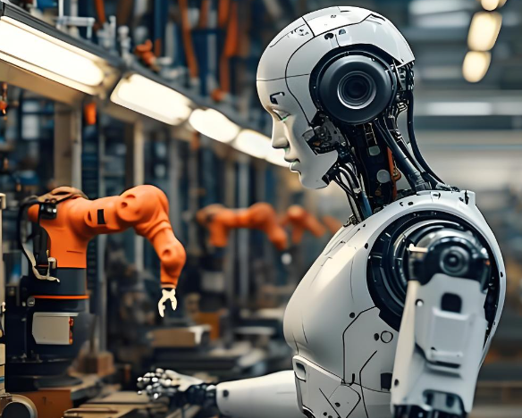 Robotics design process, showing CAD model of industrial robot arm